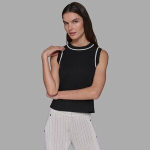 KARL LAGERFELD PARIS Women's Contrast-Trim Sleeveless Sweater NWT M